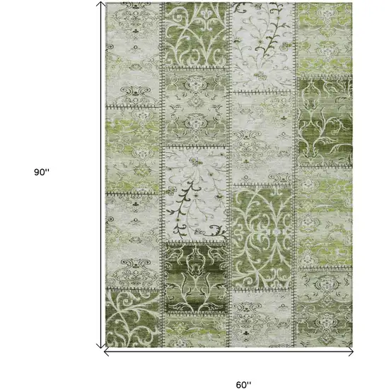 Green Patchwork Washable Non Skid Indoor Outdoor Area Rug Photo 7