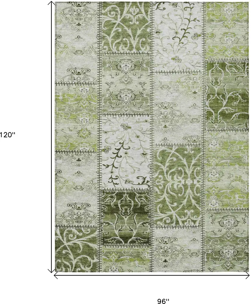 Green Patchwork Washable Non Skid Indoor Outdoor Area Rug Photo 3
