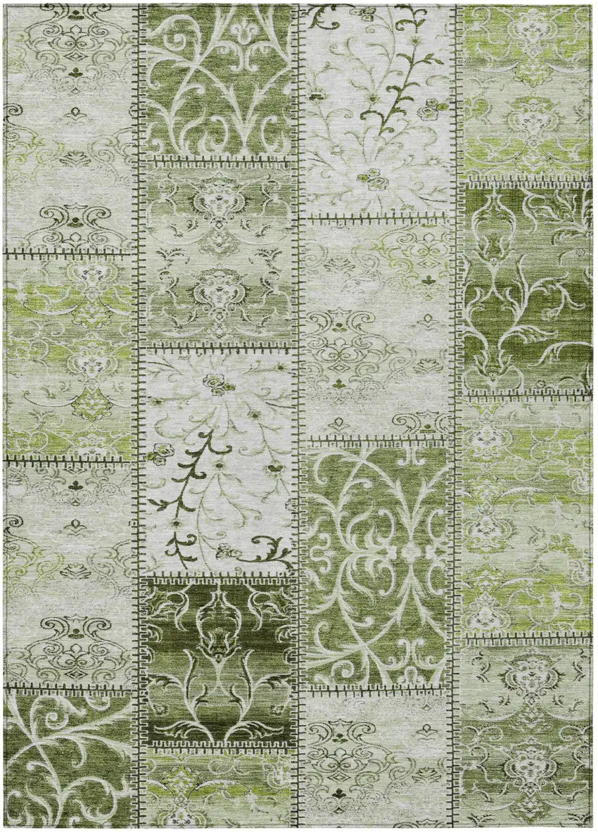 Green Patchwork Washable Non Skid Indoor Outdoor Area Rug Photo 2