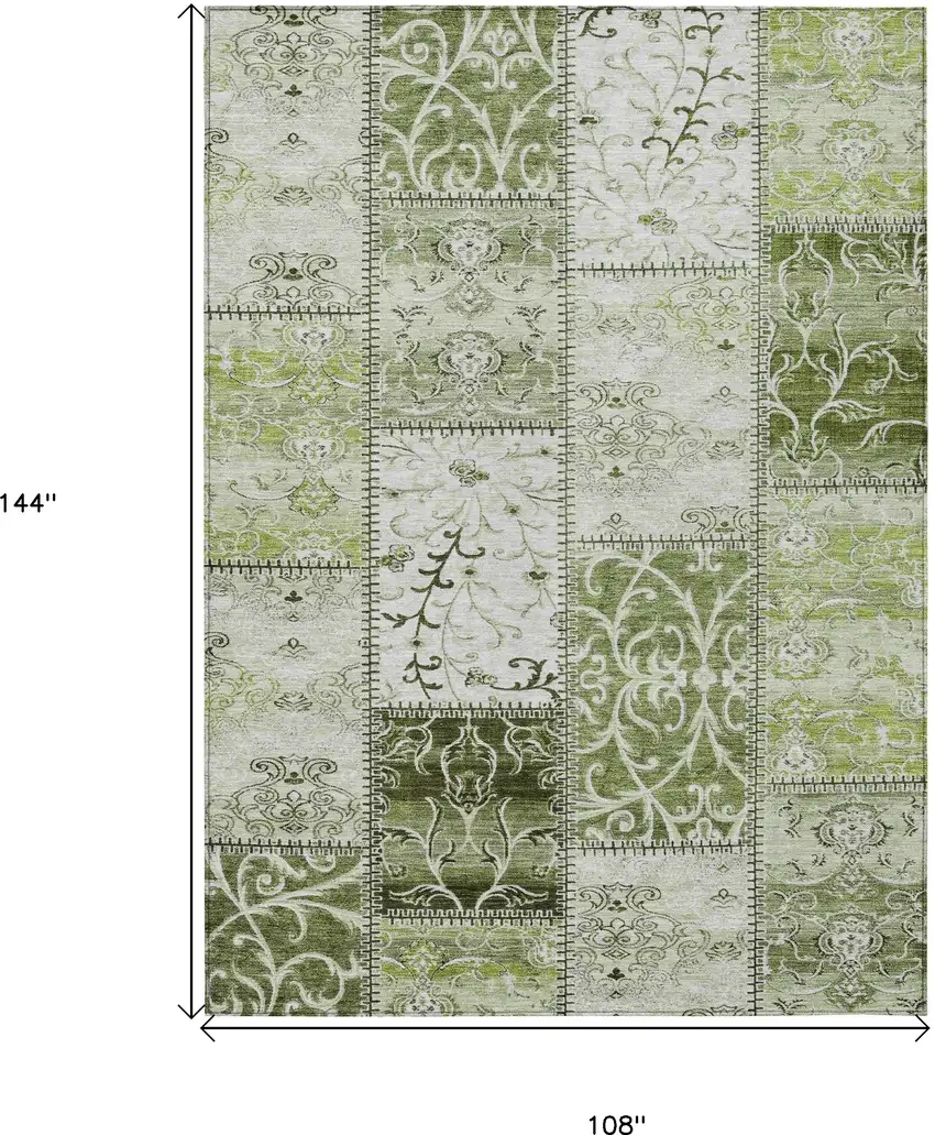 Green Patchwork Washable Non Skid Indoor Outdoor Area Rug Photo 3