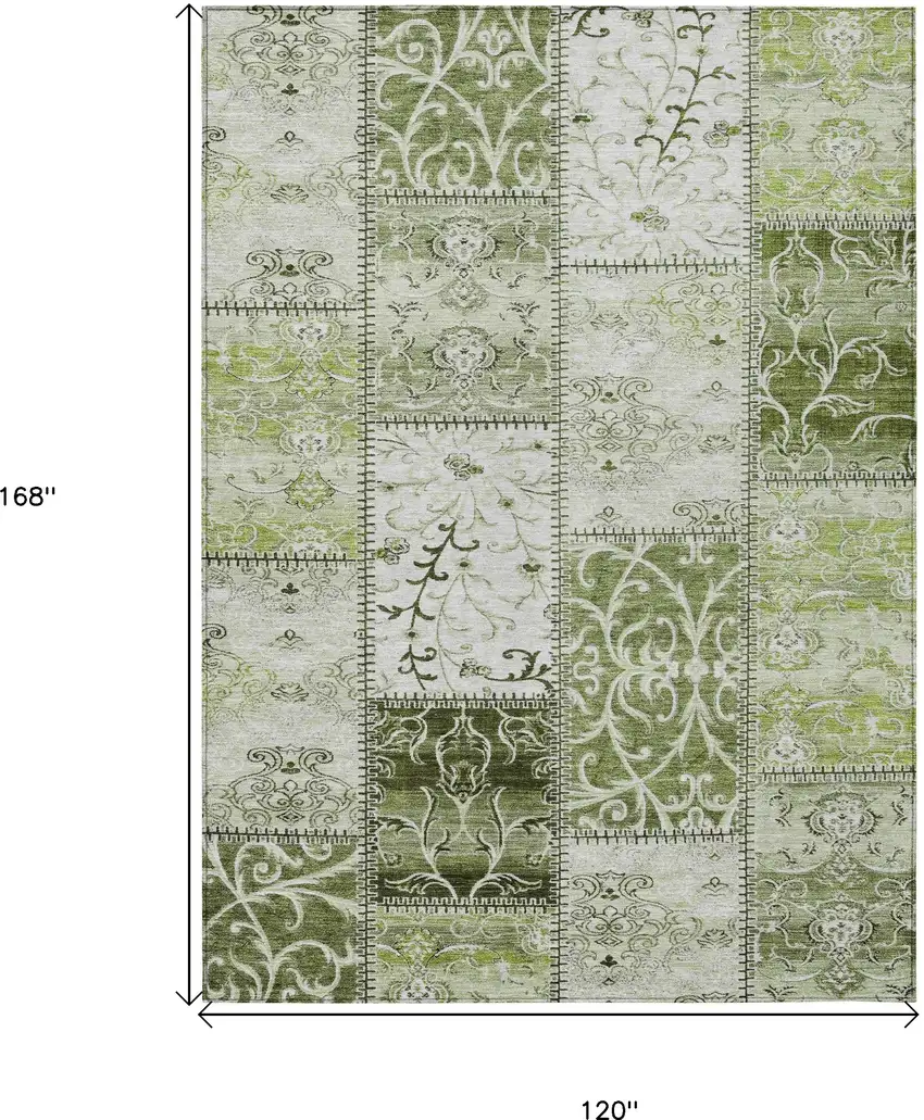 Green Patchwork Washable Non Skid Indoor Outdoor Area Rug Photo 3