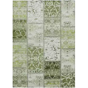 Photo of Green Patchwork Washable Non Skid Indoor Outdoor Area Rug