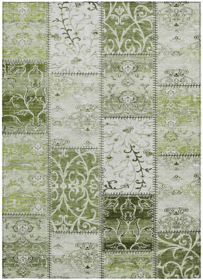 Green Patchwork Washable Non Skid Indoor Outdoor Area Rug Photo 5