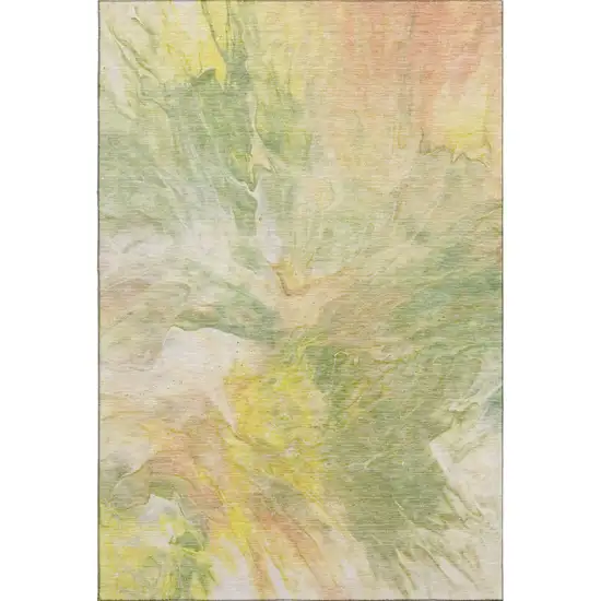 Green Peach And Yellow Abstract Washable Area Rug With UV Protection Photo 1