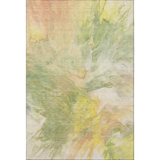 Green Peach And Yellow Abstract Washable Area Rug With UV Protection Photo 4