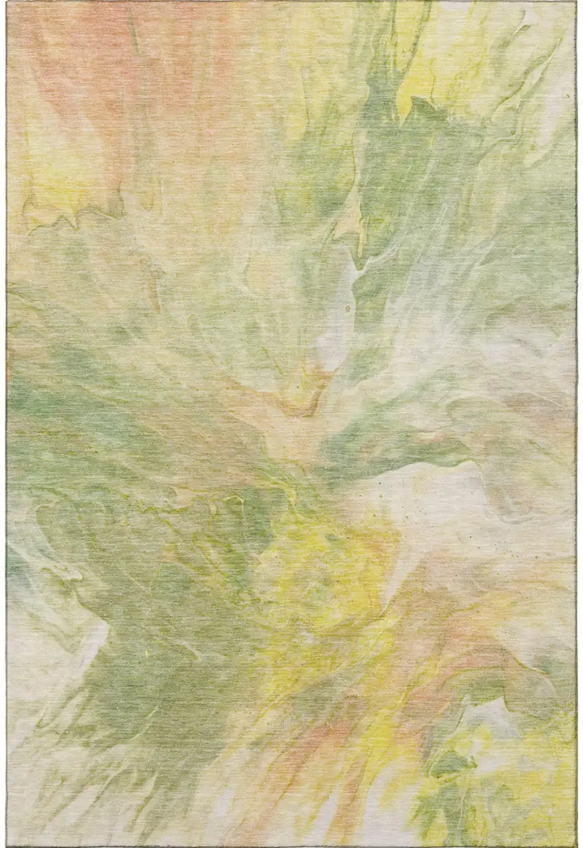 Green Peach And Yellow Abstract Washable Area Rug With UV Protection Photo 4