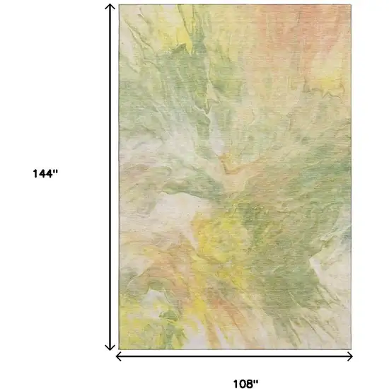 Green Peach And Yellow Abstract Washable Area Rug With UV Protection Photo 7