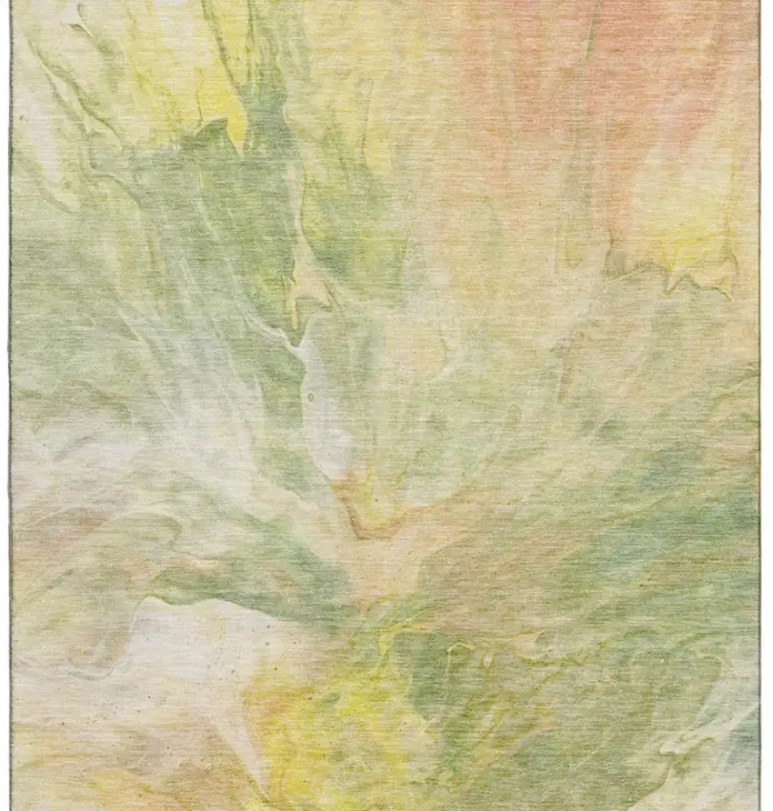 Green Peach And Yellow Abstract Washable Area Rug With UV Protection Photo 4