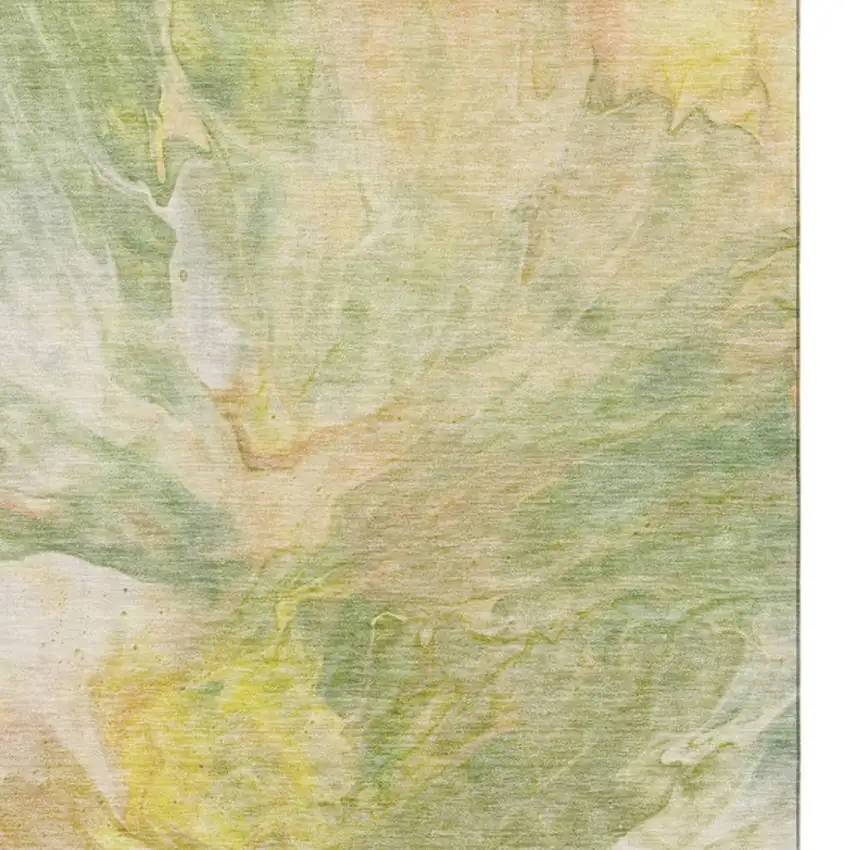 Green Peach And Yellow Abstract Washable Area Rug With UV Protection Photo 3