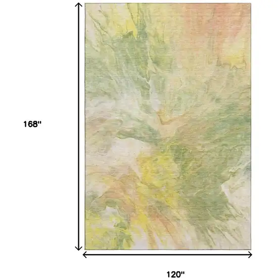 Green Peach And Yellow Abstract Washable Area Rug With UV Protection Photo 7