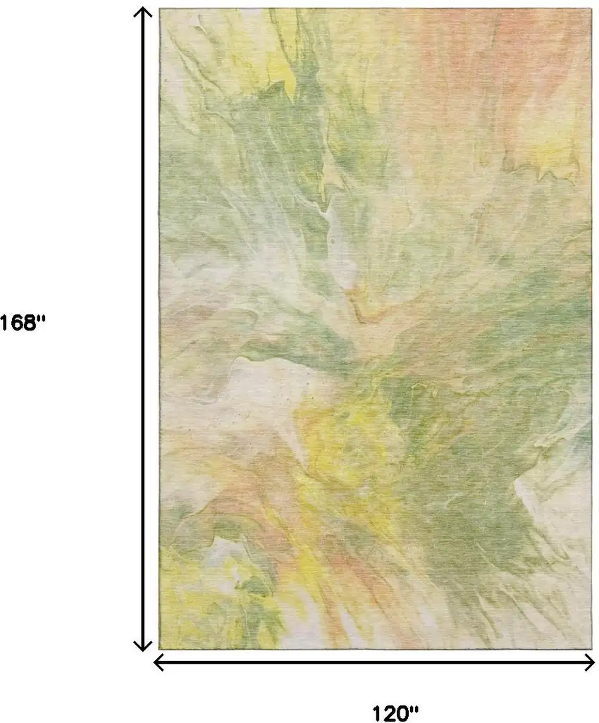 Green Peach And Yellow Abstract Washable Area Rug With UV Protection Photo 7