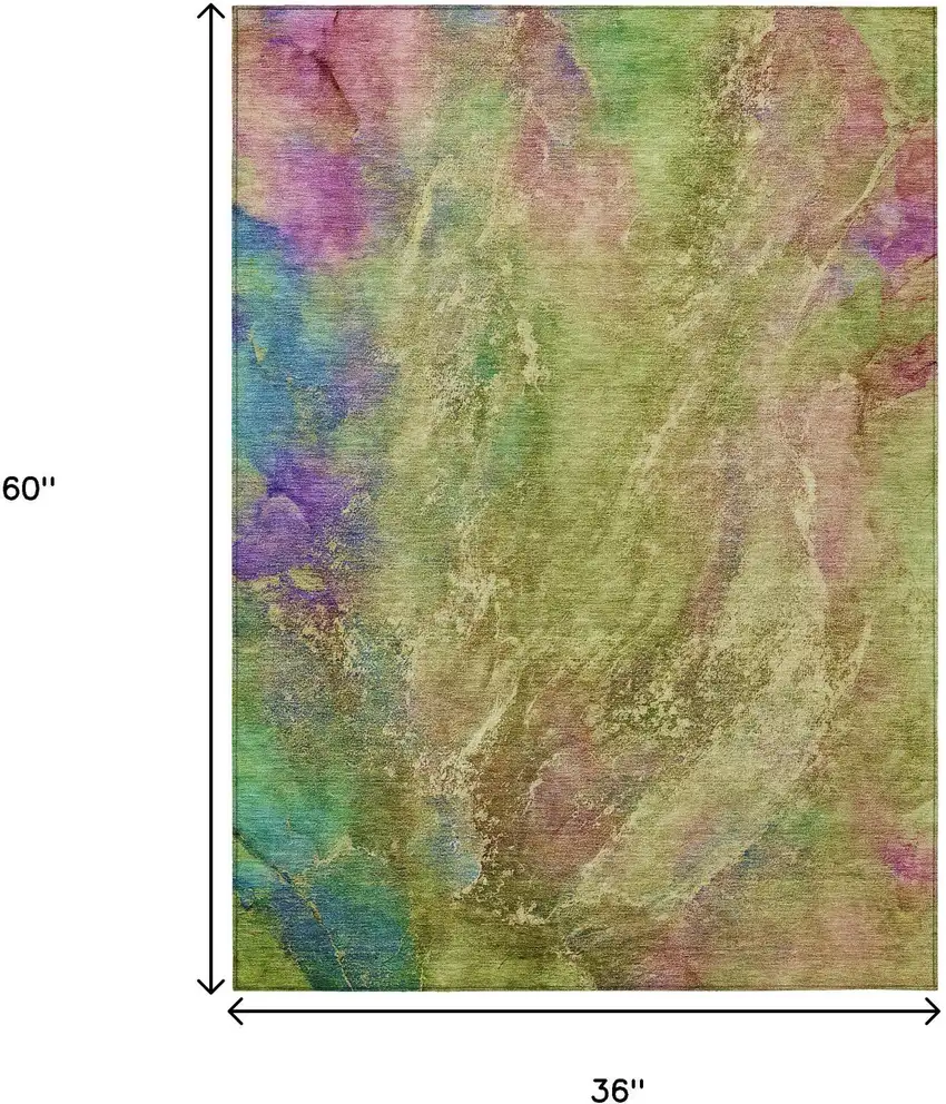 Green Pink And Blue Abstract Washable Indoor Outdoor Area Rug Photo 3
