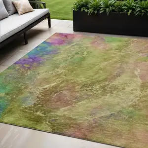 Photo of Green Pink And Blue Abstract Washable Indoor Outdoor Area Rug