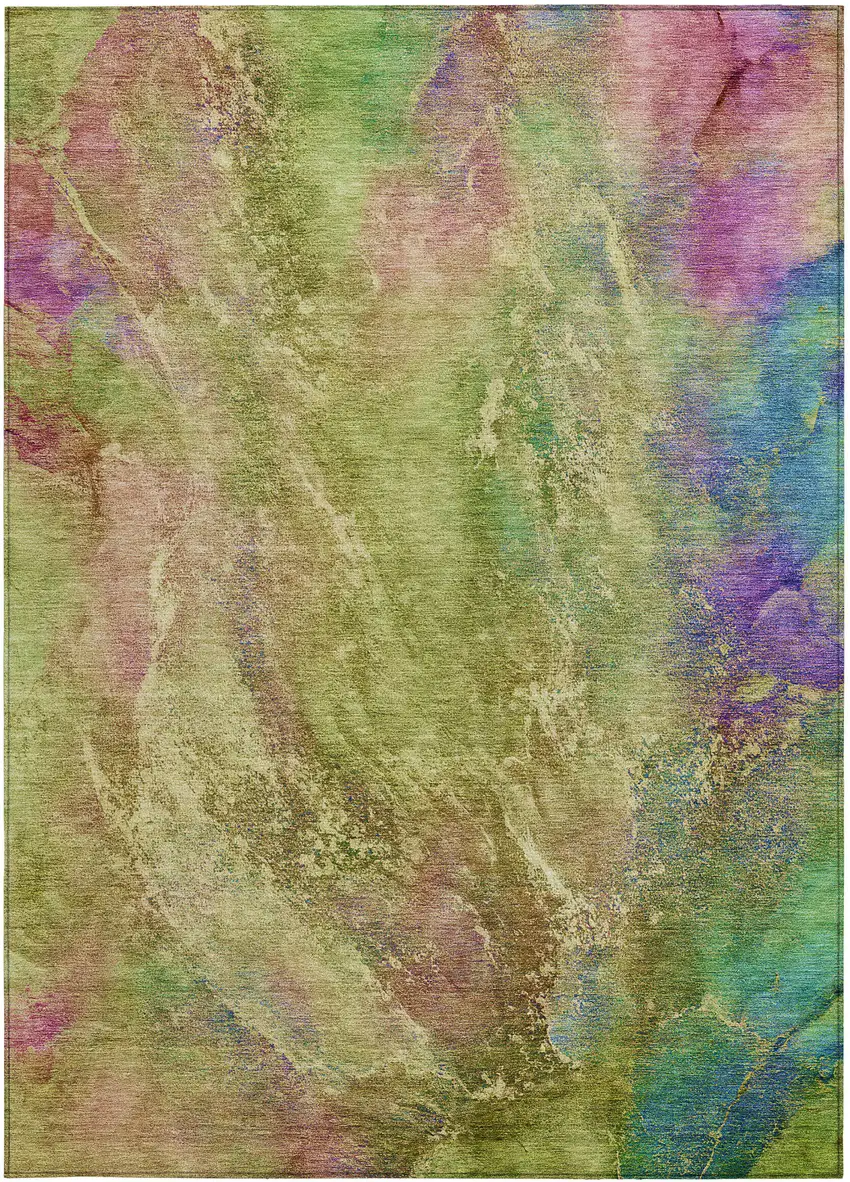 Green Pink And Blue Abstract Washable Indoor Outdoor Area Rug Photo 4
