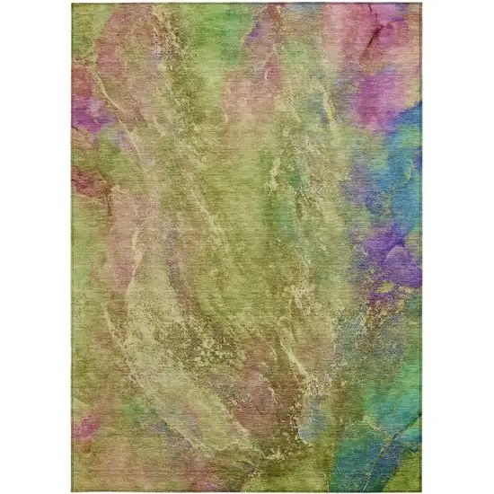 Green Pink And Blue Abstract Washable Indoor Outdoor Area Rug Photo 4