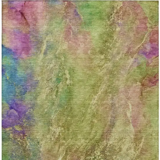 Green Pink And Blue Abstract Washable Indoor Outdoor Area Rug Photo 7