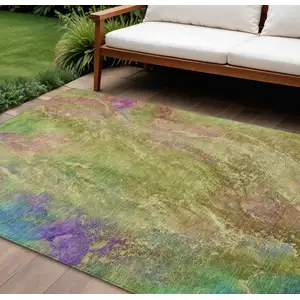 Photo of Green Pink And Blue Abstract Washable Indoor Outdoor Area Rug