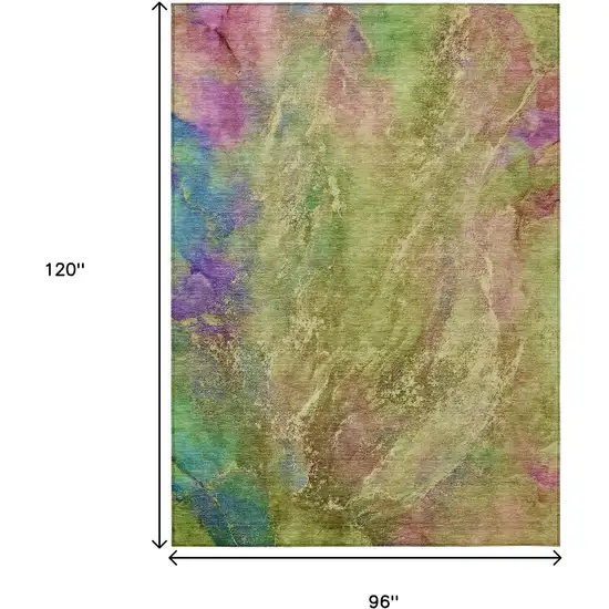 Green Pink And Blue Abstract Washable Indoor Outdoor Area Rug Photo 3