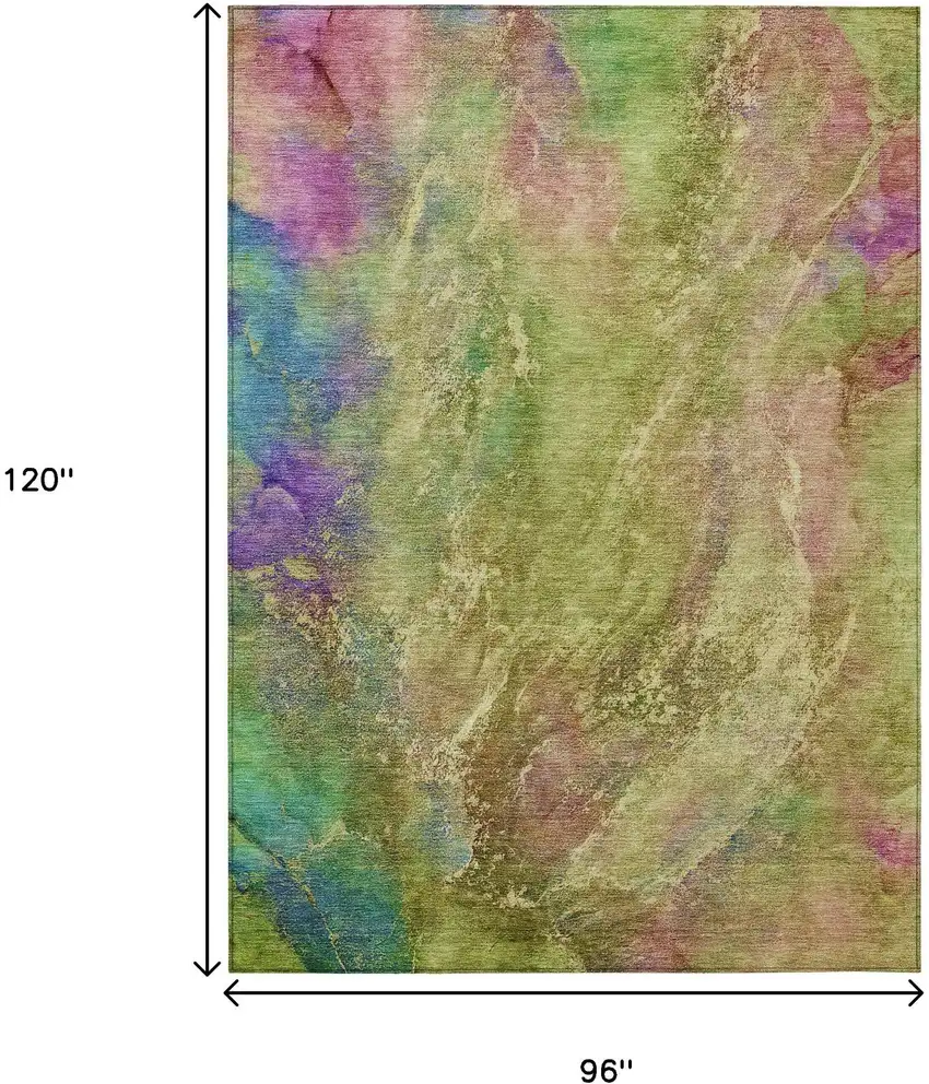 Green Pink And Blue Abstract Washable Indoor Outdoor Area Rug Photo 3