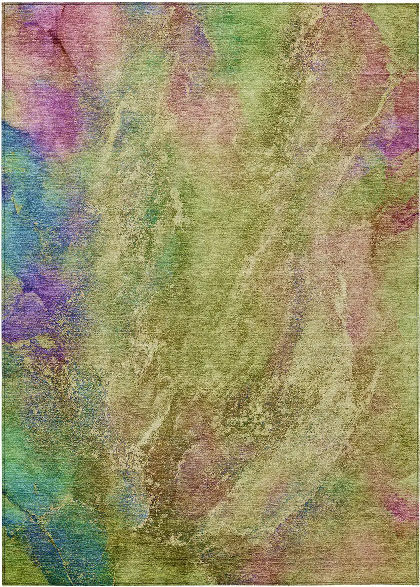 Green Pink And Blue Abstract Washable Indoor Outdoor Area Rug Photo 2