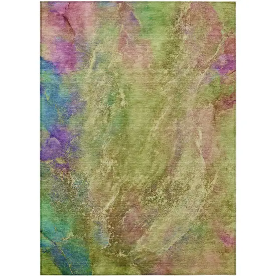 Green Pink And Blue Abstract Washable Indoor Outdoor Area Rug Photo 2