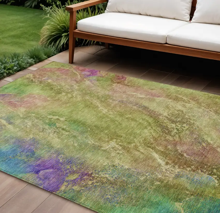 Green Pink And Blue Abstract Washable Indoor Outdoor Area Rug Photo 1