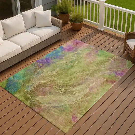 Green Pink And Blue Abstract Washable Indoor Outdoor Area Rug Photo 7