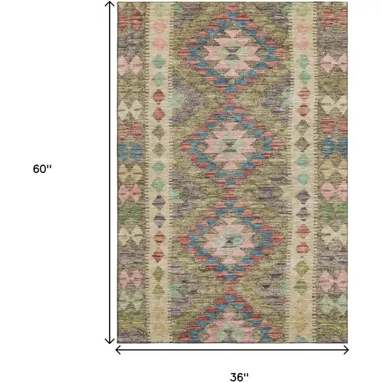Green Pink And Blue Geometric Washable Area Rug With UV Protection Photo 3