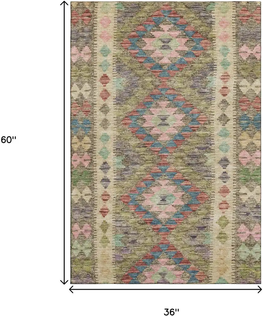 Green Pink And Blue Geometric Washable Area Rug With UV Protection Photo 3