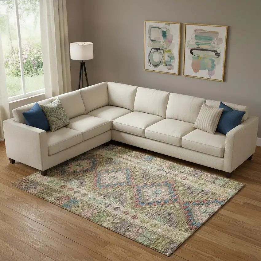 Green Pink And Blue Geometric Washable Area Rug With UV Protection Photo 2