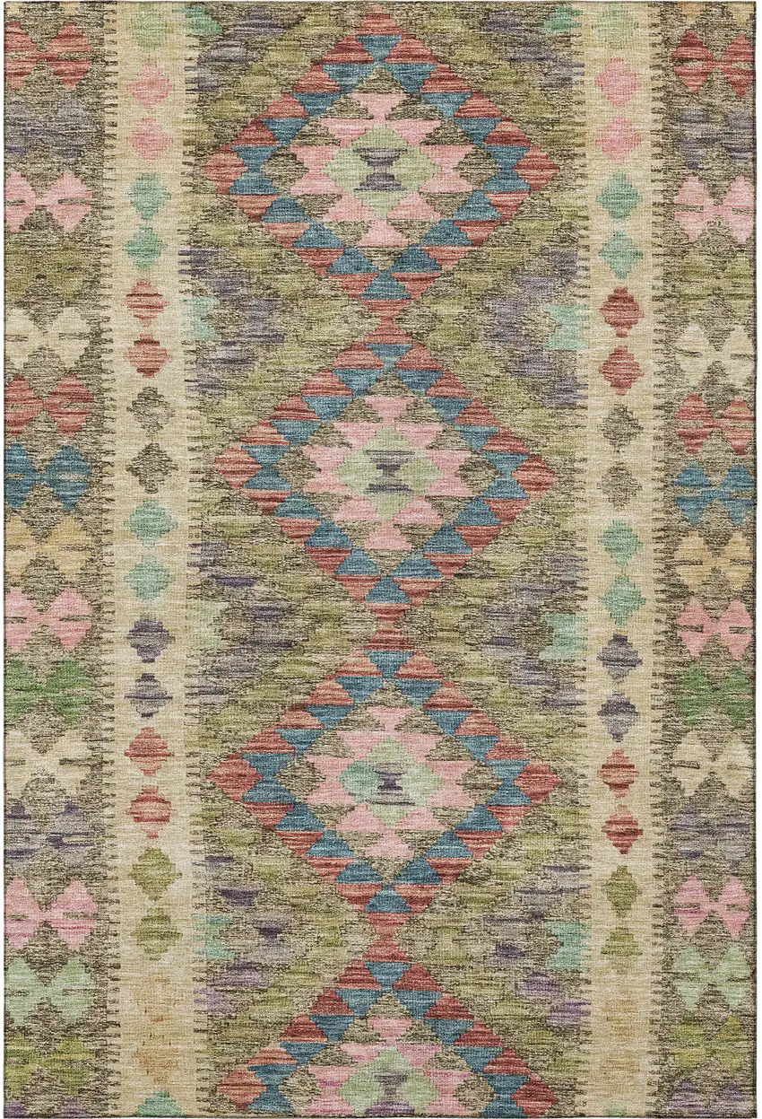 Green Pink And Blue Geometric Washable Area Rug With UV Protection Photo 3