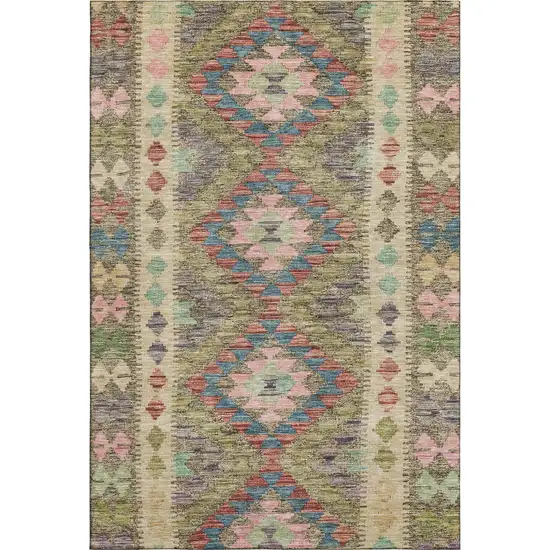 Green Pink And Blue Geometric Washable Area Rug With UV Protection Photo 1
