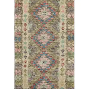 Photo of Green Pink And Blue Geometric Washable Area Rug With UV Protection