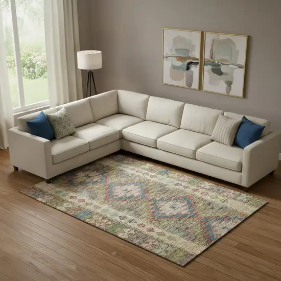 Green Pink And Blue Geometric Washable Area Rug With UV Protection Photo 2