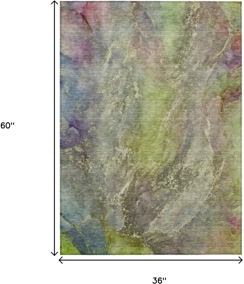 Green Pink And Gold Abstract Washable Indoor Outdoor Area Rug Photo 3