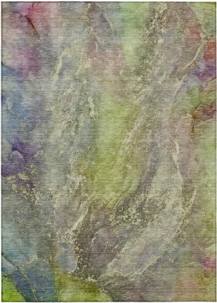 Green Pink And Gold Abstract Washable Indoor Outdoor Area Rug Photo 2