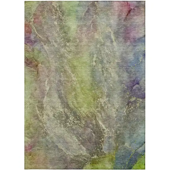 Green Pink And Gold Abstract Washable Indoor Outdoor Area Rug Photo 4