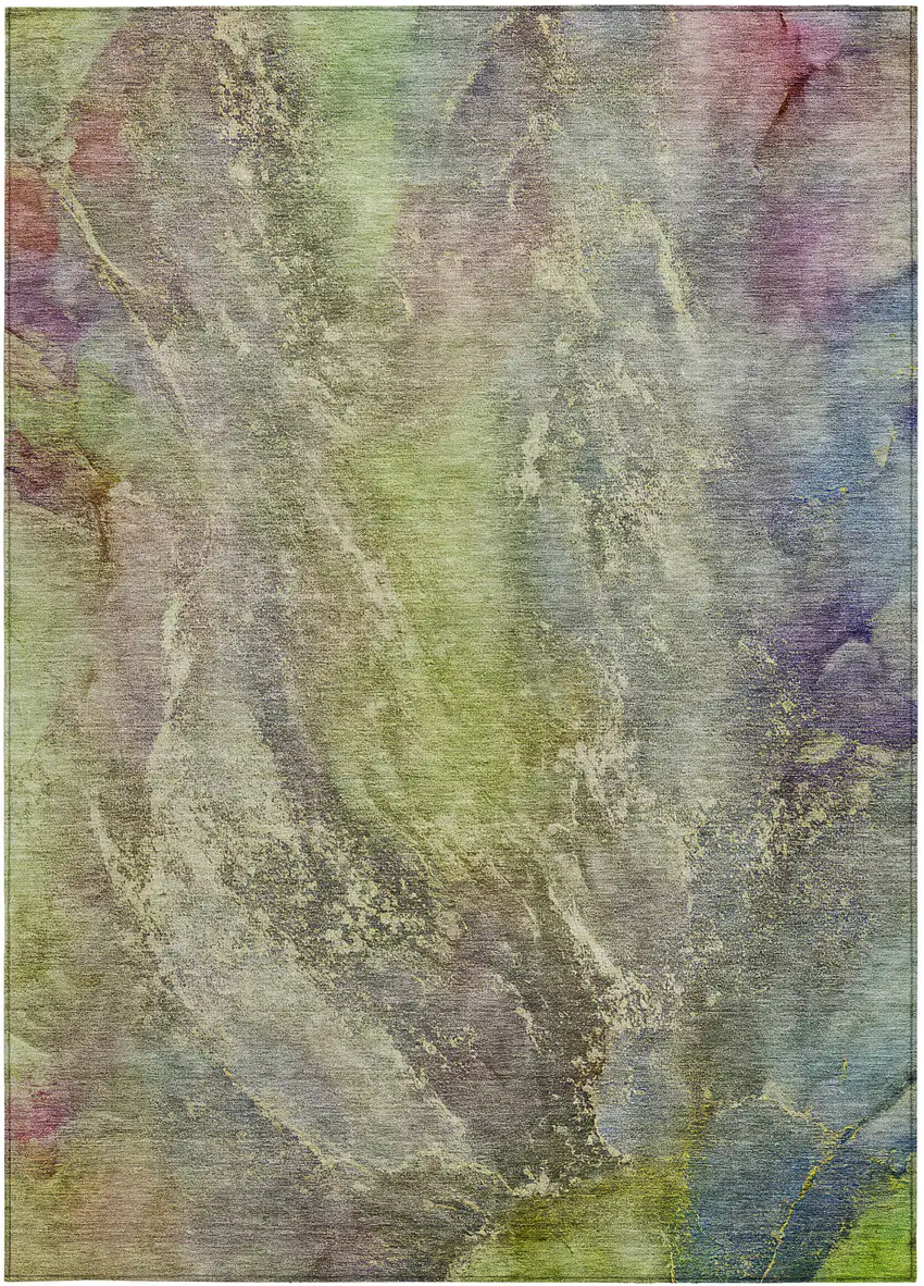 Green Pink And Gold Abstract Washable Indoor Outdoor Area Rug Photo 4