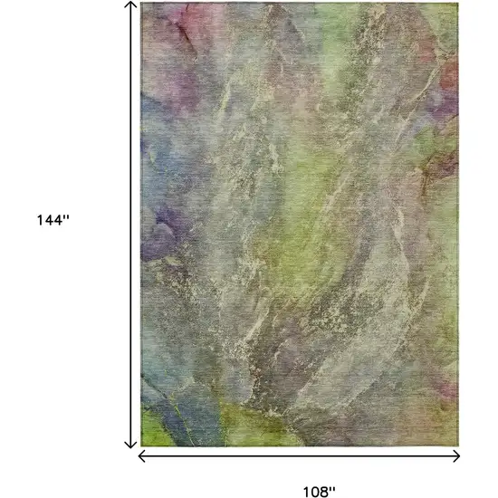 Green Pink And Gold Abstract Washable Indoor Outdoor Area Rug Photo 3