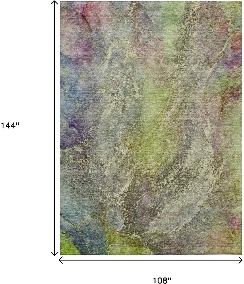 Green Pink And Gold Abstract Washable Indoor Outdoor Area Rug Photo 3