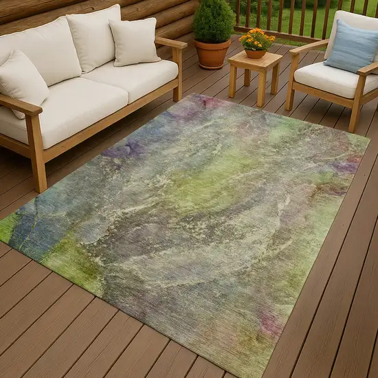 Green Pink And Gold Abstract Washable Indoor Outdoor Area Rug Photo 9