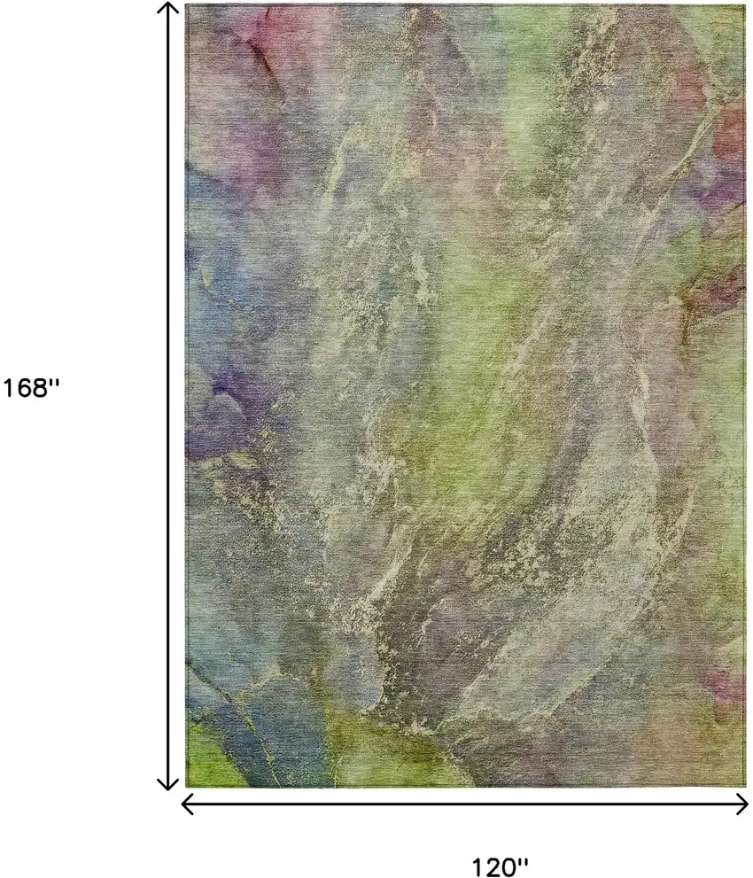 Green Pink And Gold Abstract Washable Indoor Outdoor Area Rug Photo 3