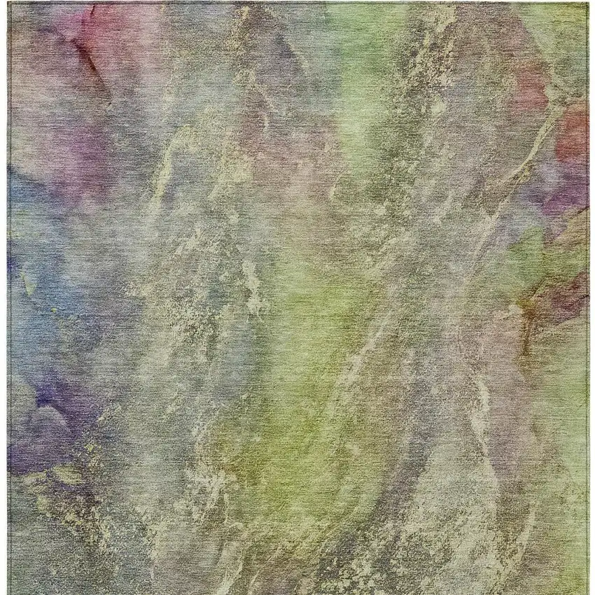 Green Pink And Gold Abstract Washable Indoor Outdoor Area Rug Photo 6