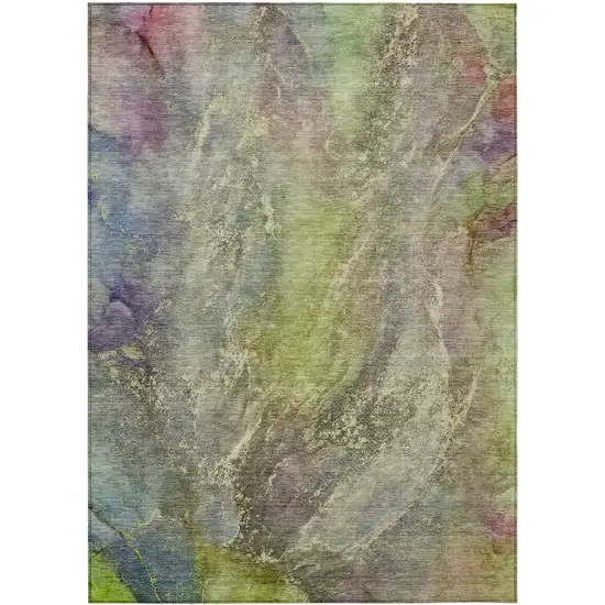 Green Pink And Gold Abstract Washable Indoor Outdoor Area Rug Photo 2