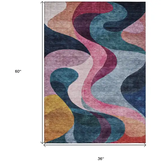 Green Pink And Teal Blue Abstract Washable Indoor Outdoor Area Rug Photo 8