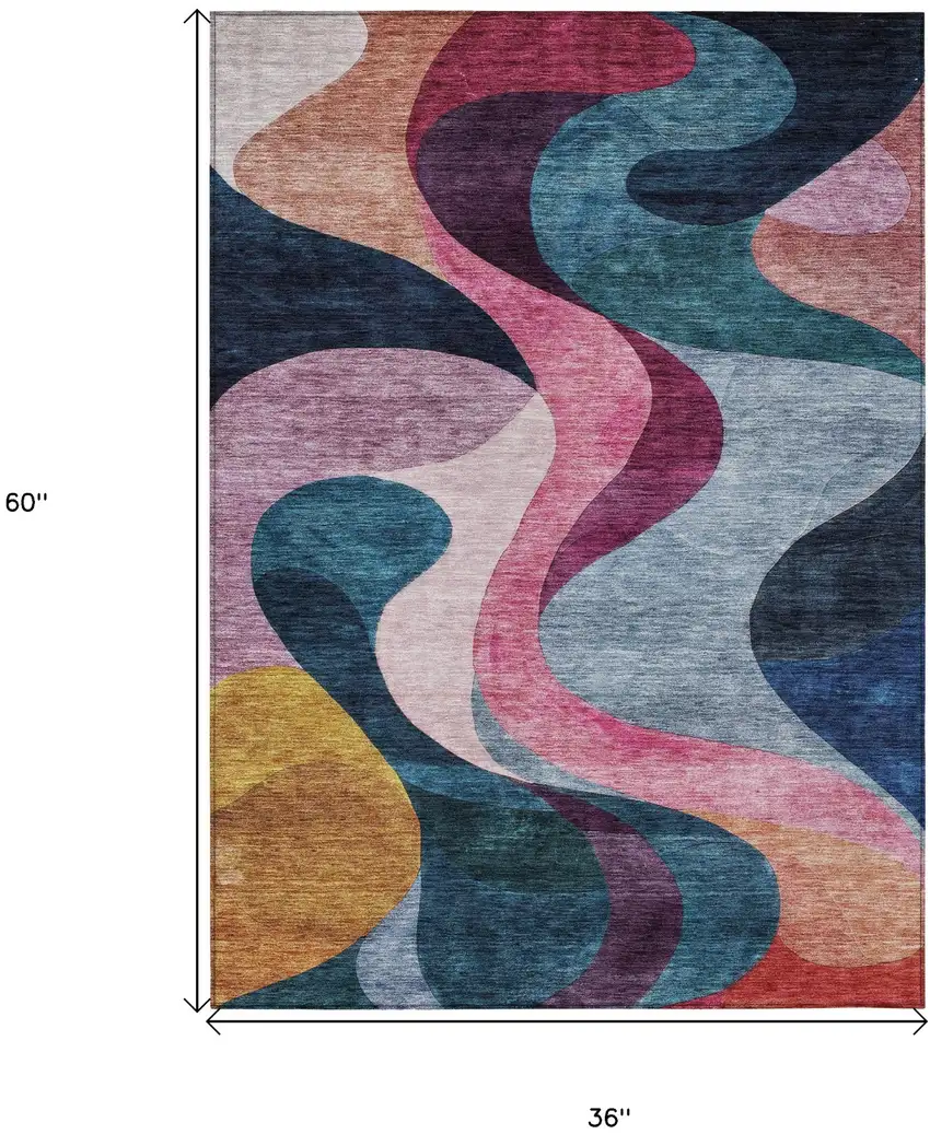 Green Pink And Teal Blue Abstract Washable Indoor Outdoor Area Rug Photo 8