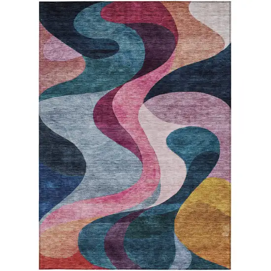 Green Pink And Gray Abstract Washable Indoor Outdoor Area Rug Photo 7