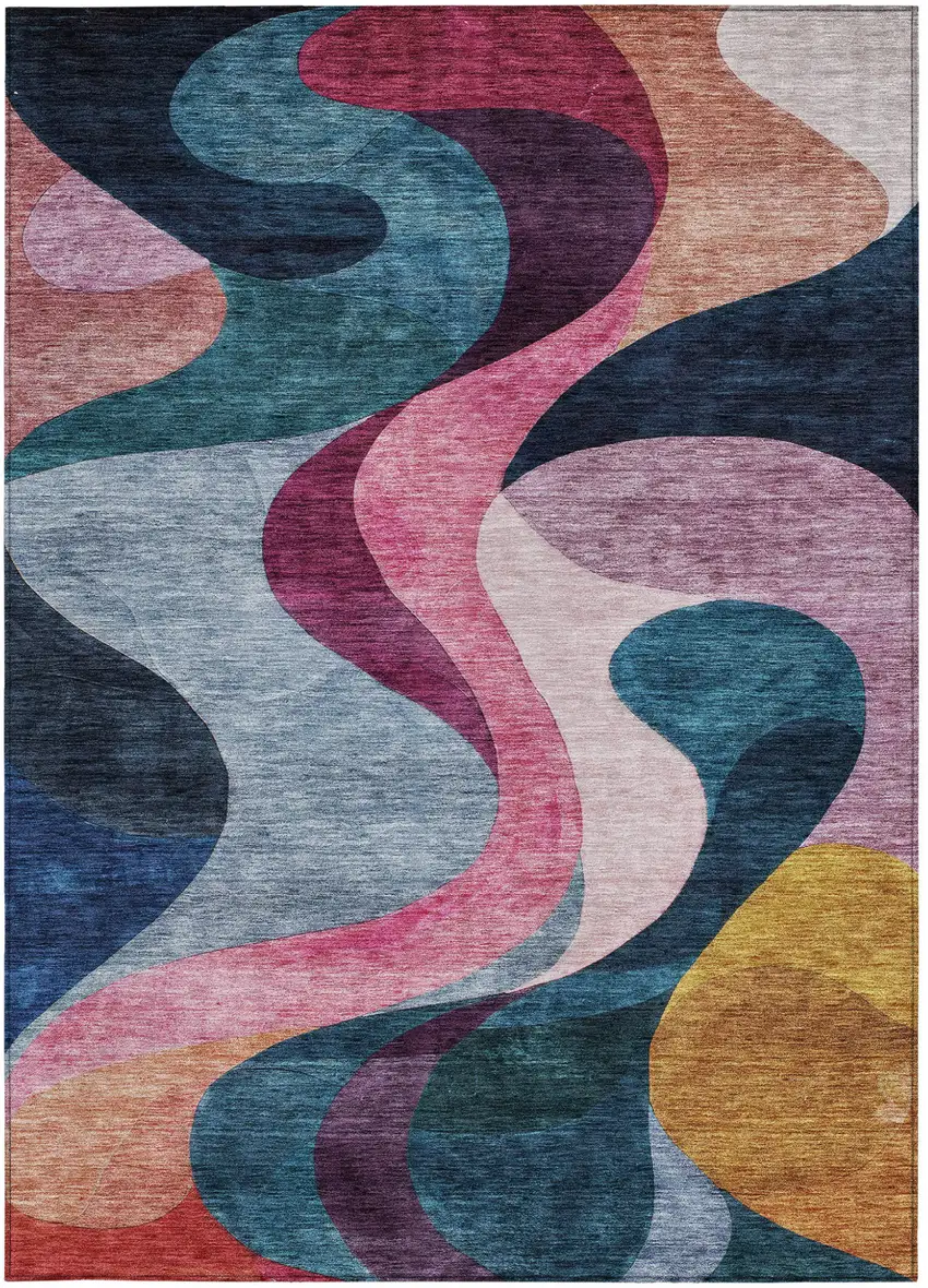 Green Pink And Gray Abstract Washable Indoor Outdoor Area Rug Photo 7