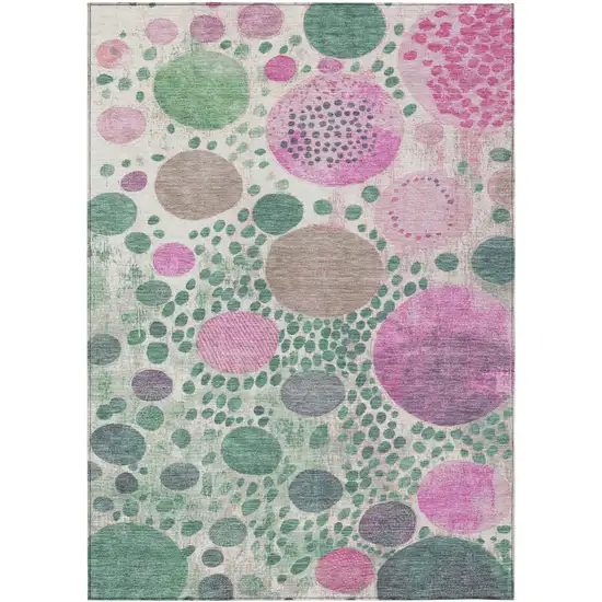 Green Pink And Mauve Geometric Washable Indoor Outdoor Area Rug Photo 1