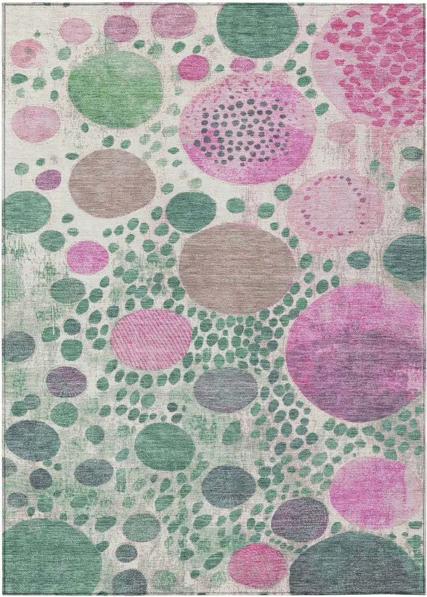 Green Pink And Mauve Geometric Washable Indoor Outdoor Area Rug Photo 1